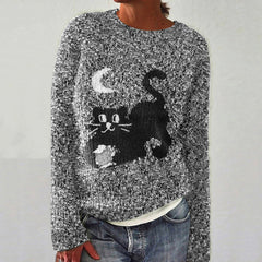 Abstract Creative Black Cat Under The Moonlight Painting Art Print Knitted Pullover Sweater