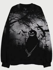 Vintage Halloween Pumpkin Ghost Art Washed Sweatshirt