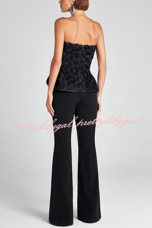 Dramatic Beauty 3D Floral Embroidered Chiffon Bandeau Top