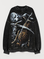 Graveyard Grim Reaper Musician Vintage Washed Sweatshirt