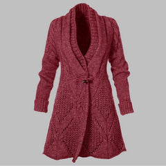 Horn Button Cardigan Dress Solid Color Long Knitted Skirt
