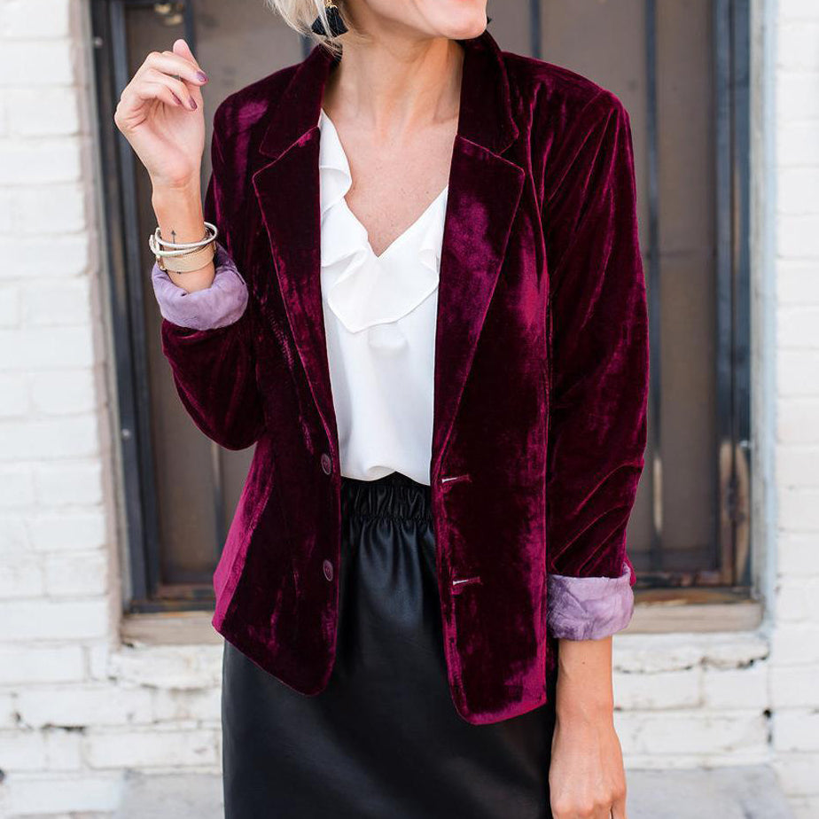 Slim-Fit Plain Velvet Casual Blazer