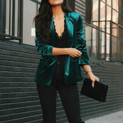 Slim-Fit Plain Velvet Casual Blazer