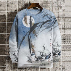 Ink Painting Bamboo Bird Print Casual Sweatshirt