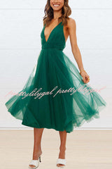 Feeling Romantic V Neck Tulle Midi Dress