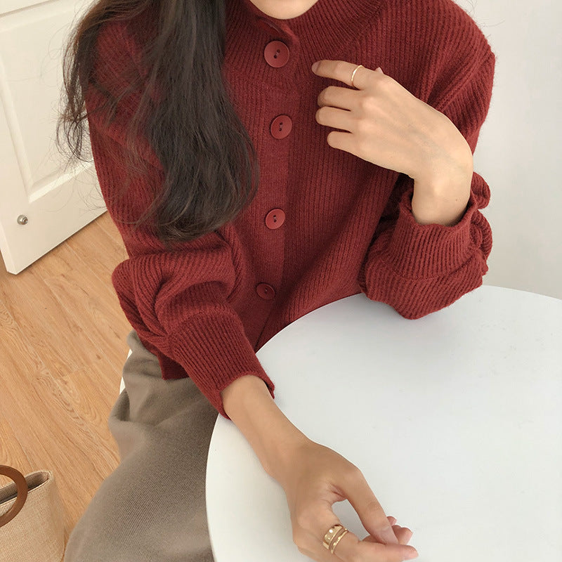 High-Necked Thick Loose Western-Style Knitted Cardigan