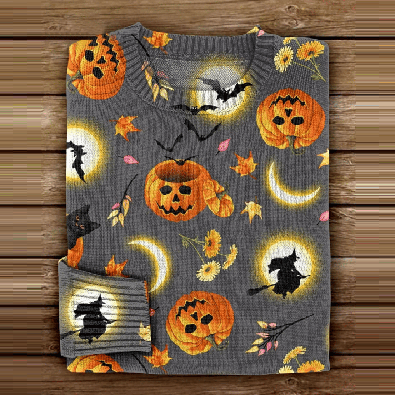 Women's Halloween Pumpkin Print Casual Knitted Sweater