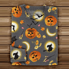 Women's Halloween Pumpkin Print Casual Knitted Sweater