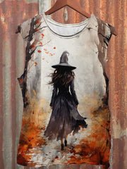 Unisex Halloween Watercolor Witch Print Tank Top