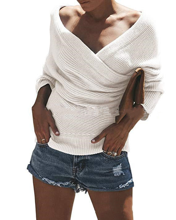 Solid Color V-Neck Sweater For Women