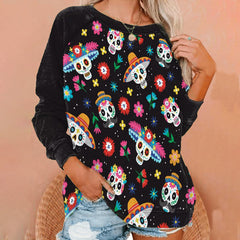 Casual Skull Print Long Sleeve Sweatshirt