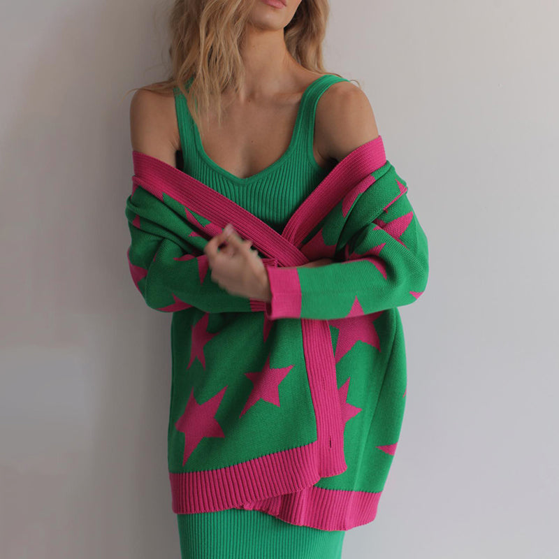 Loose Star Long Sleeve Sweater Cardigan