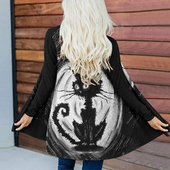 Contrast Cat Print Long Sleeve Cardigan