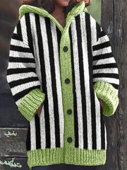 Halloween Horror Movie Inspired Striped Cozy Knit Hooded Cardigan