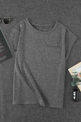 Women's Gray Pocketed Short Sleeve Tee with Side Slits