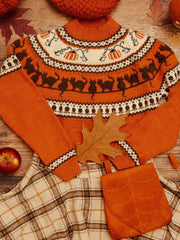 Halloween Black Cat Pumpkin Pattern Cozy Knit Sweater