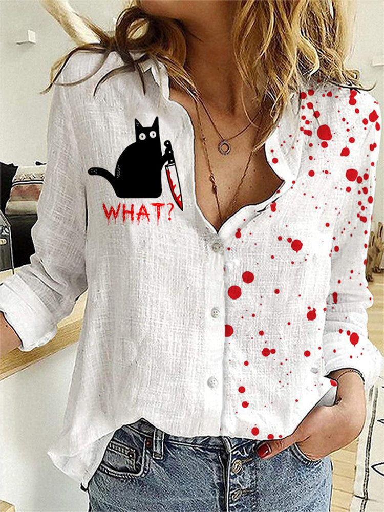 Halloween Cat What Funny Black Cat Comfy Blouse