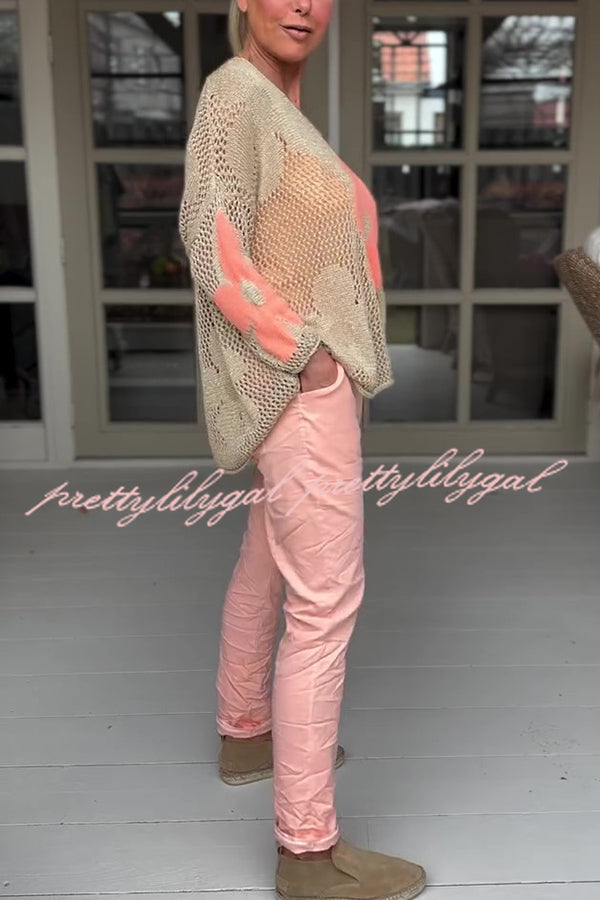 Embroidered Flower Hollow Long-sleeved Holiday Loose Knitted Top