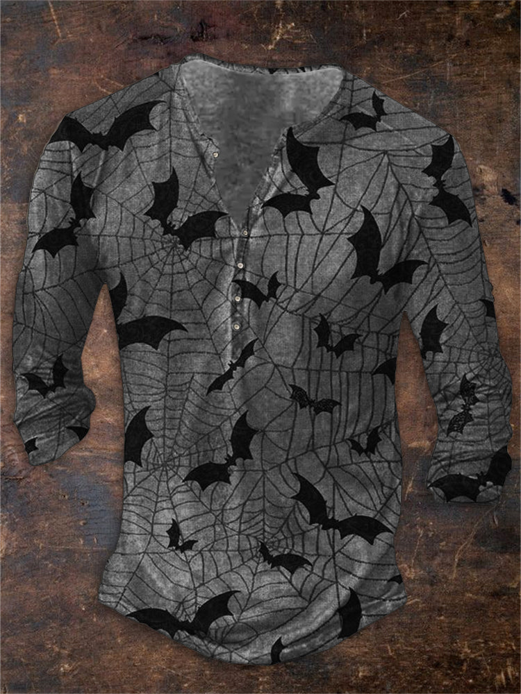 Men's Bats on Spiderweb Graphic Henley Shirt