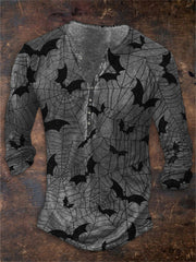 Men's Bats on Spiderweb Graphic Henley Shirt