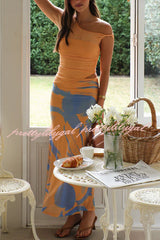 Kearney Mesh Off Shoulder Twisted Strap Cutout Stretch Maxi Dress