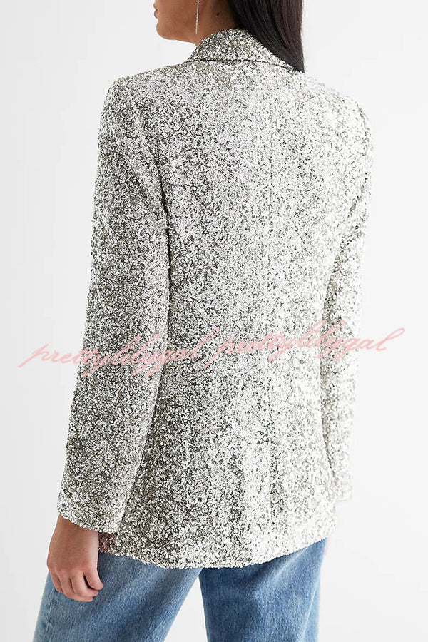Bring The Sparkle Sequin long sleeve Lapel Blazer