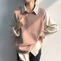 Solid color casual knitted vest