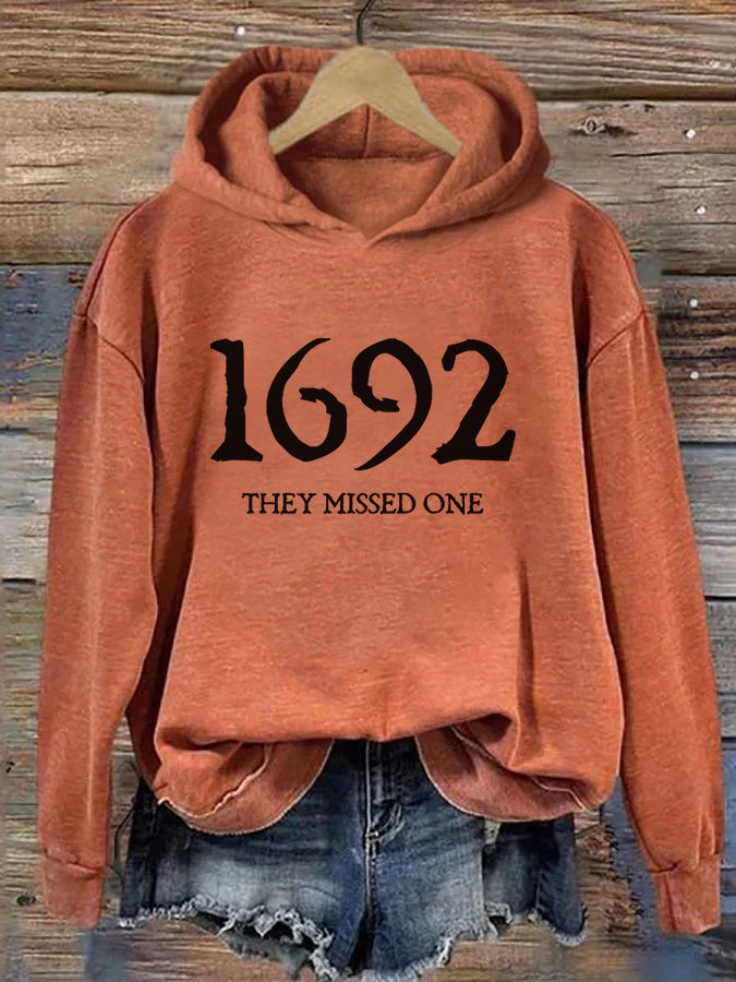 Women's 1692 They Missed One Salem Witch Printed Round Neck Long Sleeve Hoodie
