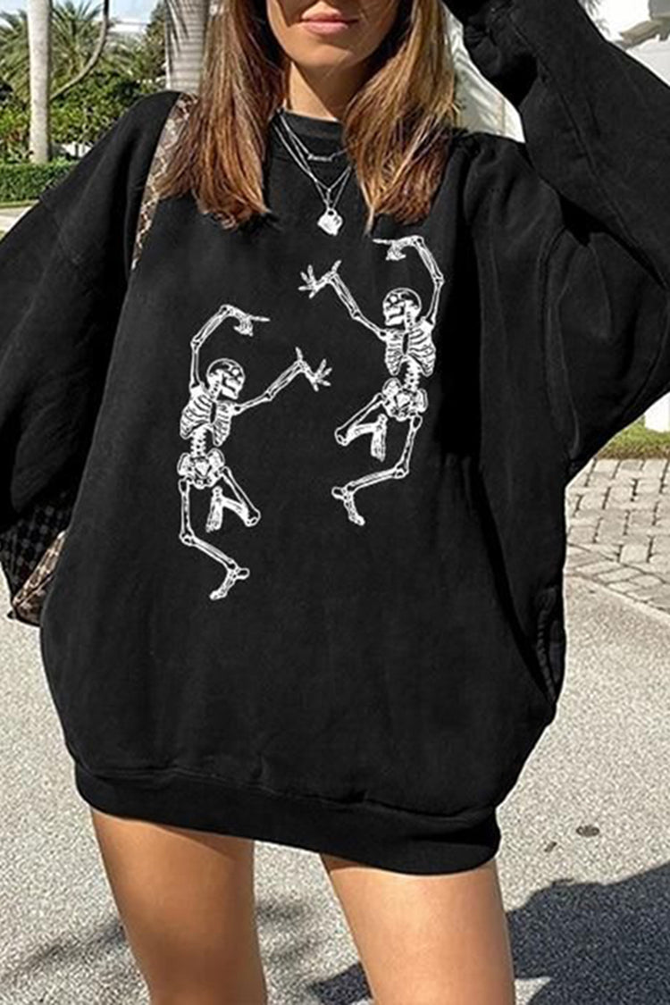 Halloween Skull Print Casual Long Sleeve Sweatshirt