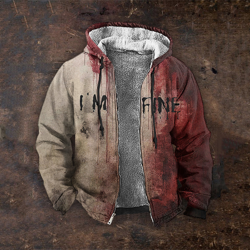 Vintage Bloody I AM FINE Printed Casual Zipper Hoodie Sweatshirt