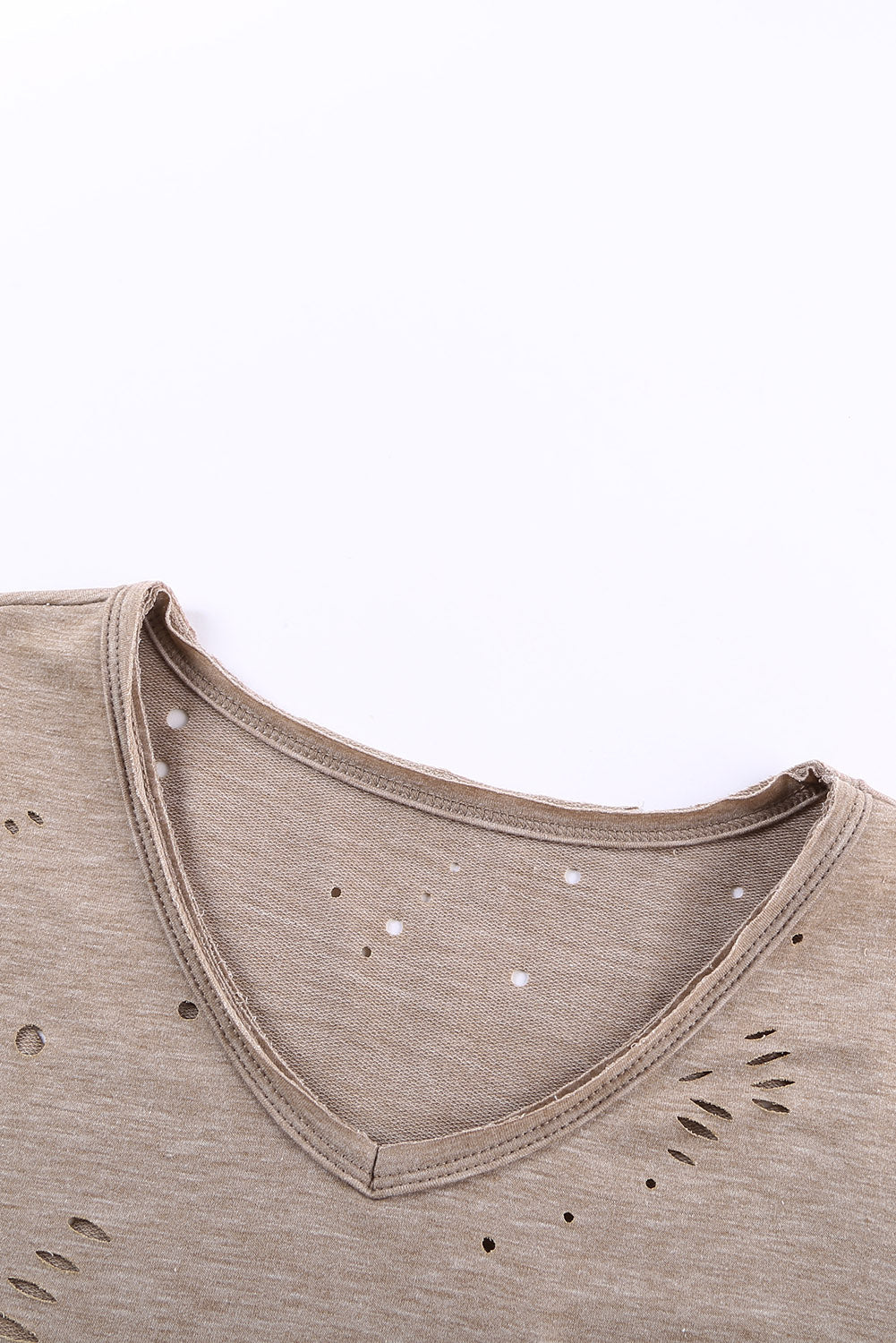 Women's Khaki Ripped Pocket Short Sleeve V Neck Casual Tee