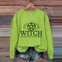 Vintage Halloween Witch Woman In Total Control Herself Printed Casual Sweatshirt