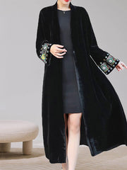 Embroidered Ethnic Mid Length Loose Kimono Duster