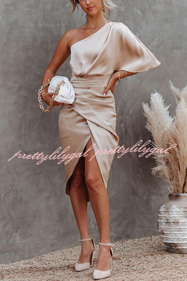Glam Expectations One Shoulder Satin Drape Dress