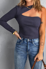Women's Navy Cut-out One Shoulder Top