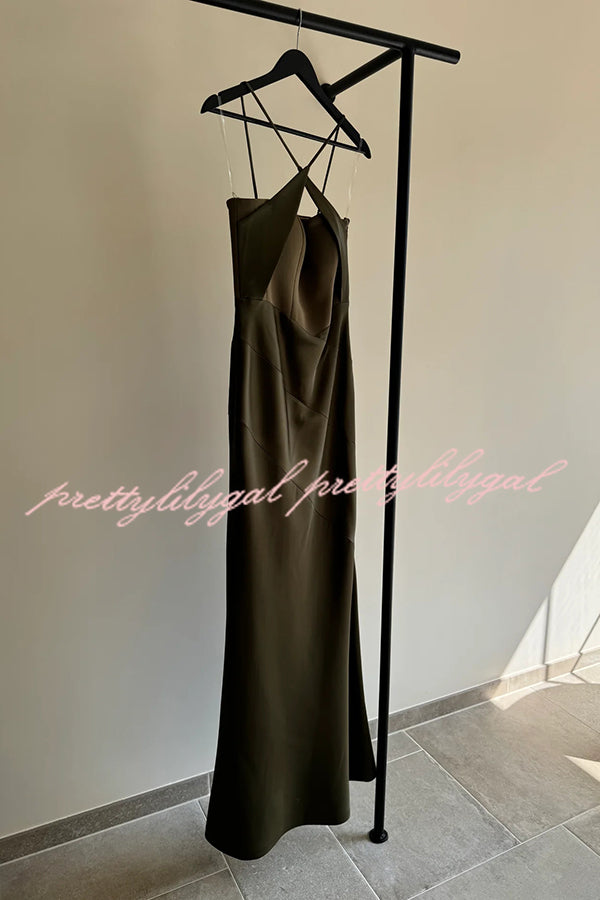 Dreya Satin Patchwork Cross Shoulder Straps Gown Maxi Dress