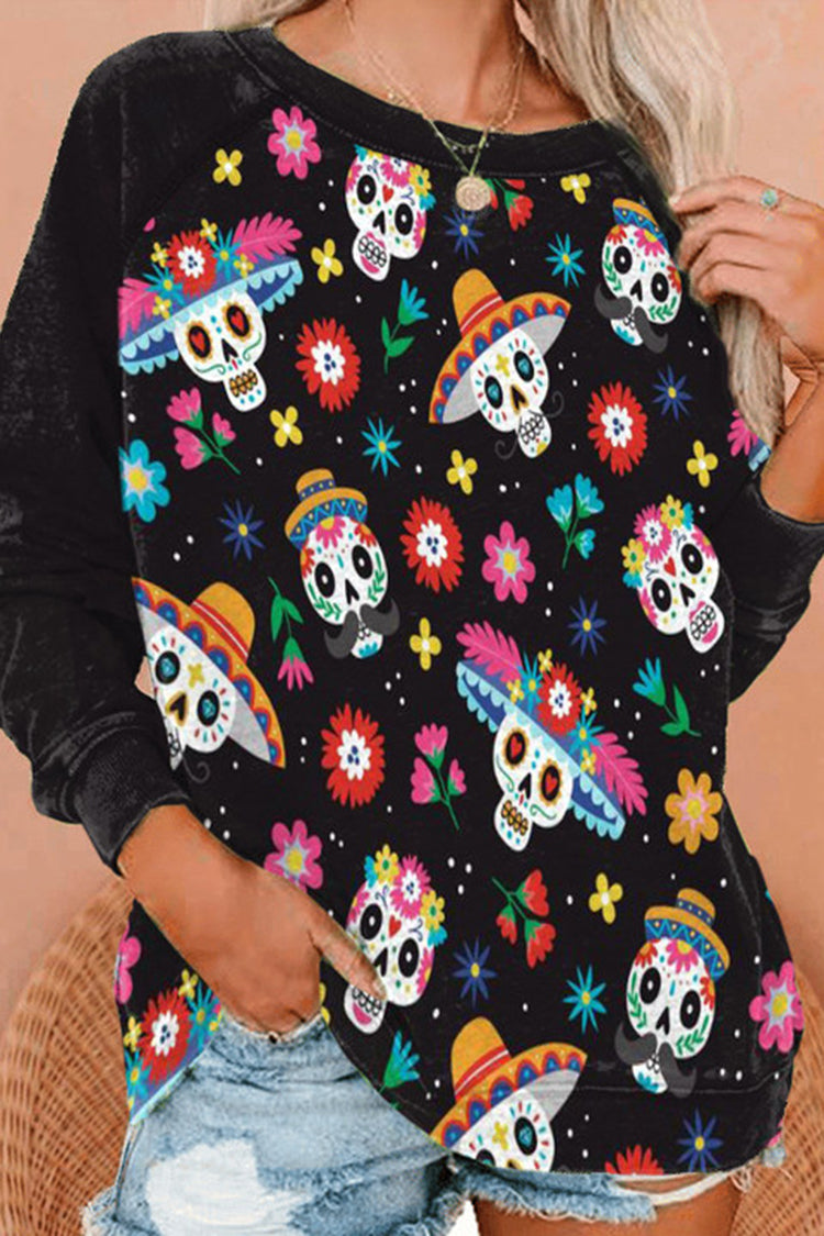 Casual Skull Print Long Sleeve Sweatshirt
