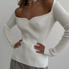 Square Neck Slim Knit Sweater with Long Sleeves Top