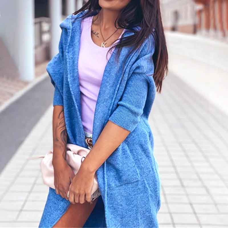 Letter Print Long Sleeve Knit Coat