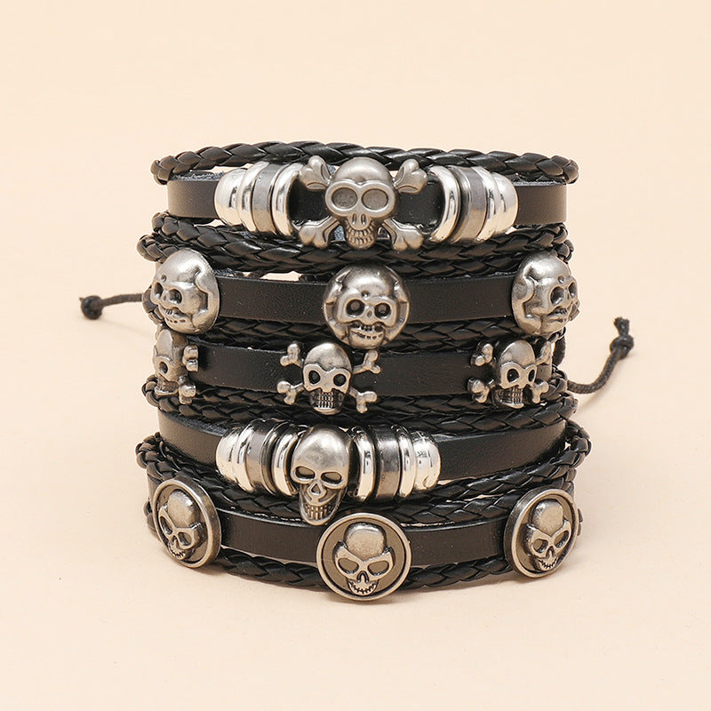 Skull Beaded Leather Bracelet