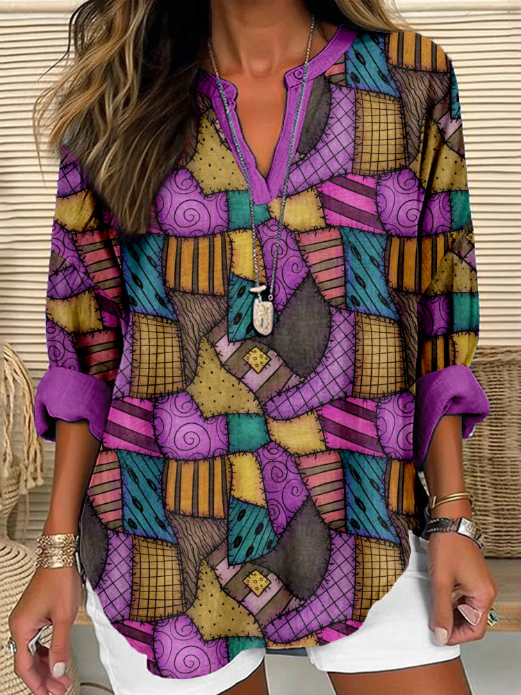 Patchwork Scraps Halloween Inspired Linen Blend Shirt