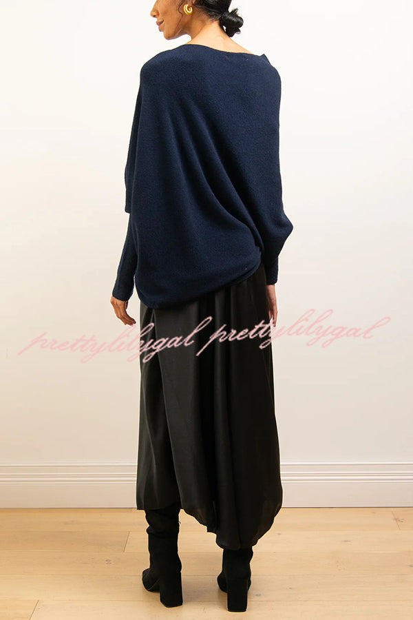 Solid Color Round Neck Long Sleeve Loose Knitted Sweater