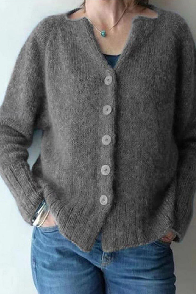 Vintage Solid V Neck Single Breasted Sweater Cardigan