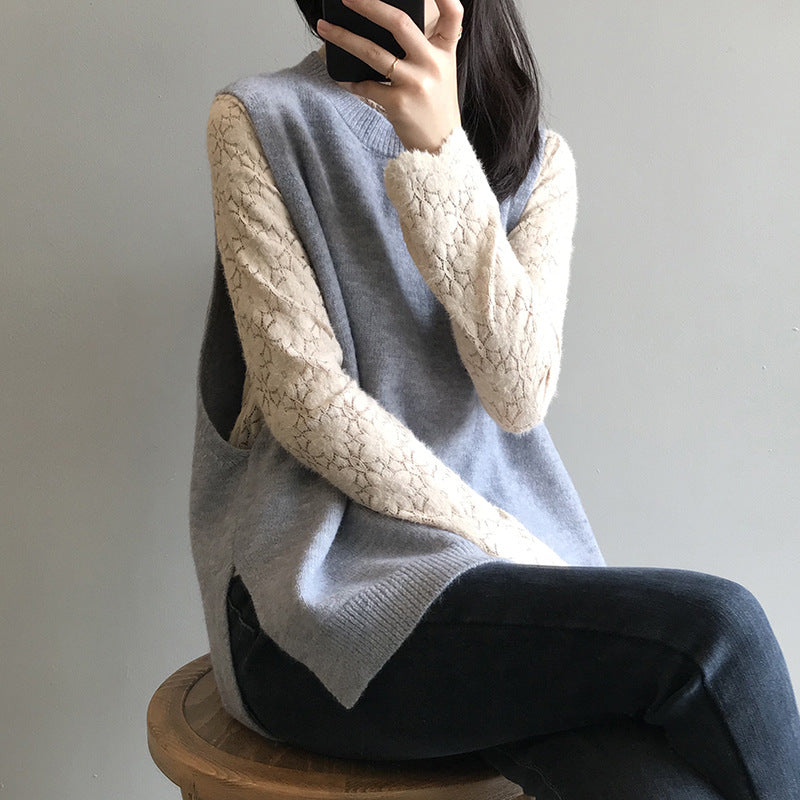 Solid color casual knitted vest