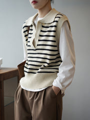 Lapel Striped Vintage Vest