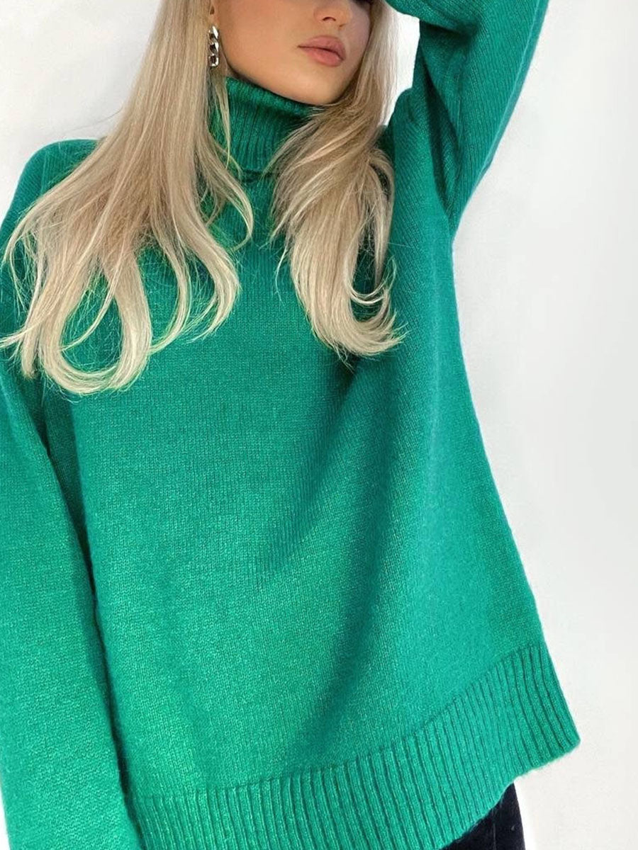 Turtleneck knitted padded loose sweater