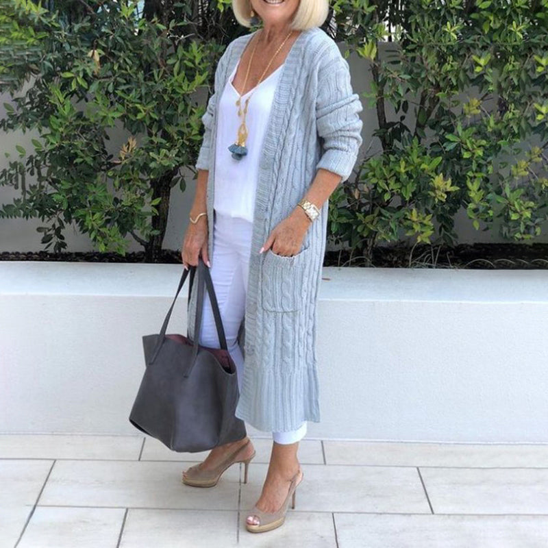 Casual Long Double Pocket Twist Sweater Cardigan