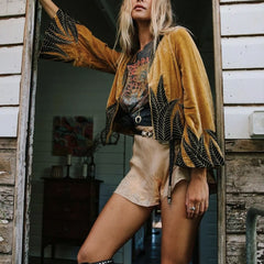 Vintage Fashion Print Long Sleeve Cropped Jacket