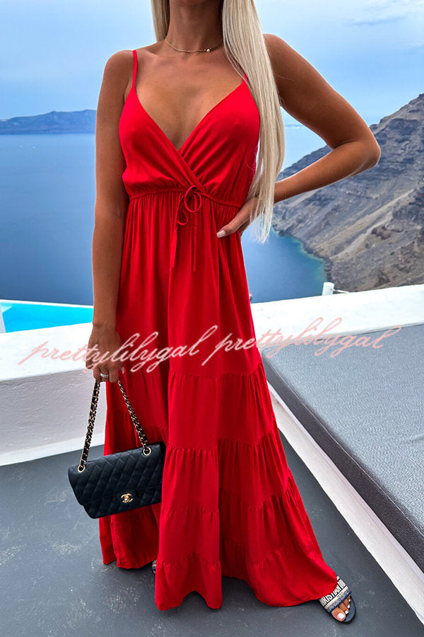 Boat Weekend Drawstring High Waist Tiered Swing Maxi Cami Dress
