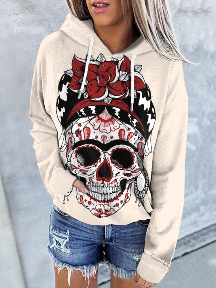 Casual Floral Queen of the Dead Print Hoodie